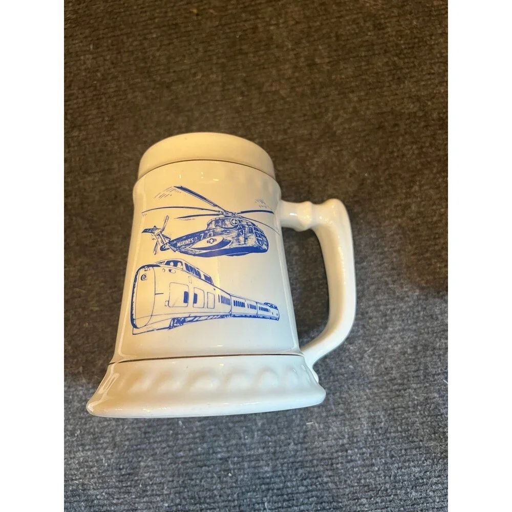 Mug Vintage  USMC Ceramic Steins Mug US Marine Corps Helicopter Train USA